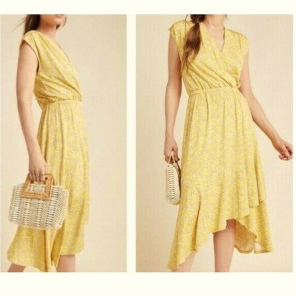 ANTHROPOLOGIE Maeve Fete Floral Asymmetric Midi Dress SIZE M - Picture 1 of 16